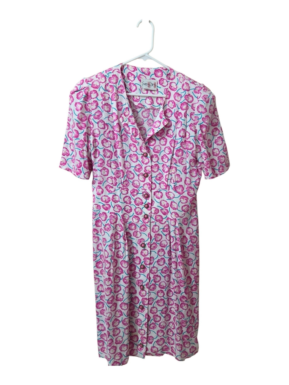 Pink Floral Button-Front Midi Dress